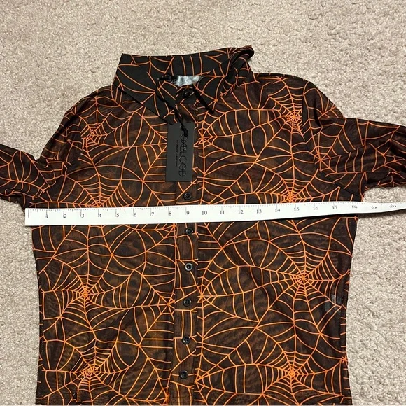 Foxblood Cobweb Mesh Button Up Top black orange - Picture 8 of 9